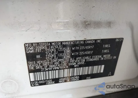 2021 Toyota Rav4 Xle z USA, uszkodzony, nr VIN 2T3W1RFV8MW160434